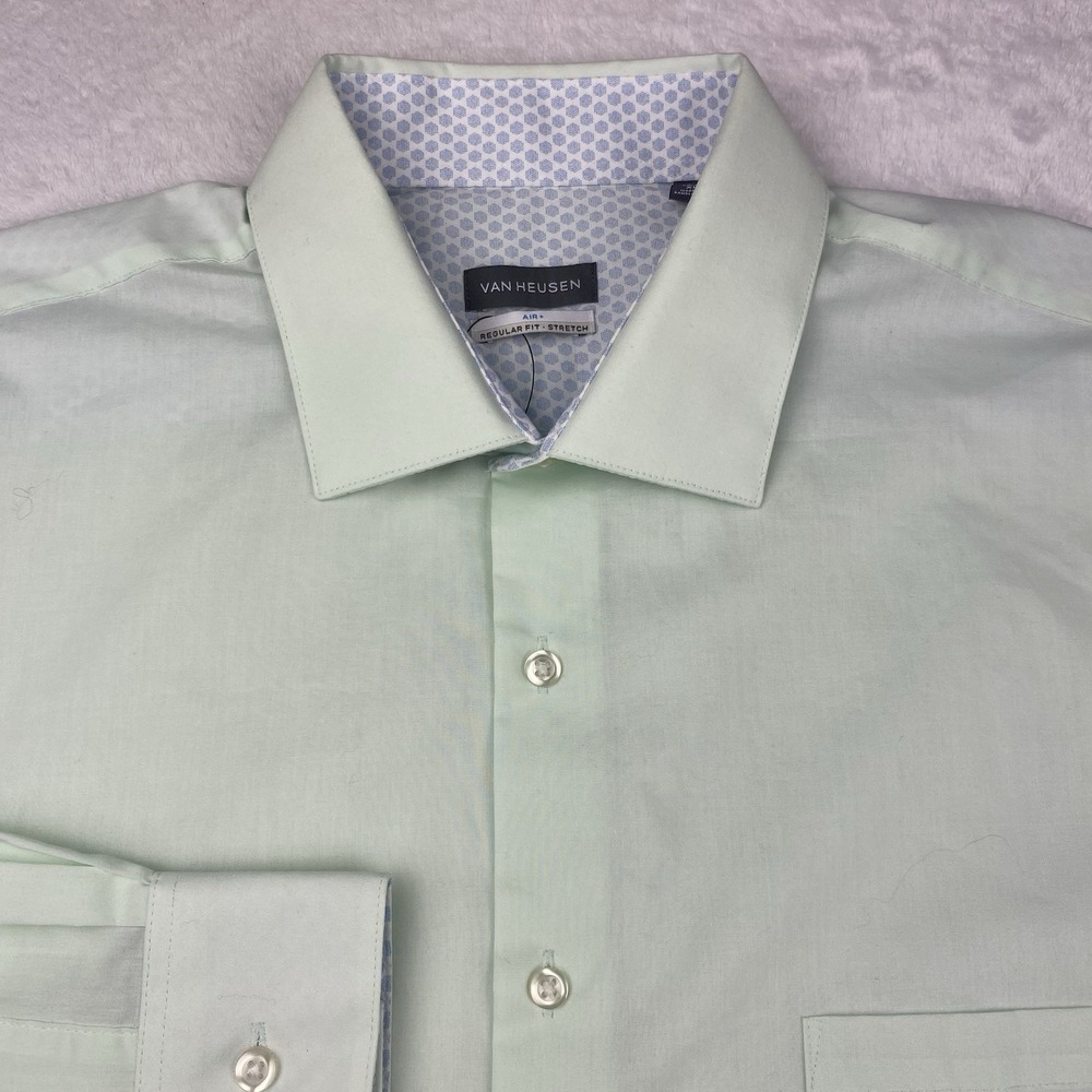 Van Heusen‎ Mens Dress Shirt 17-17.5/34-35 Sea Grass Regular Fit Stretch NWT!